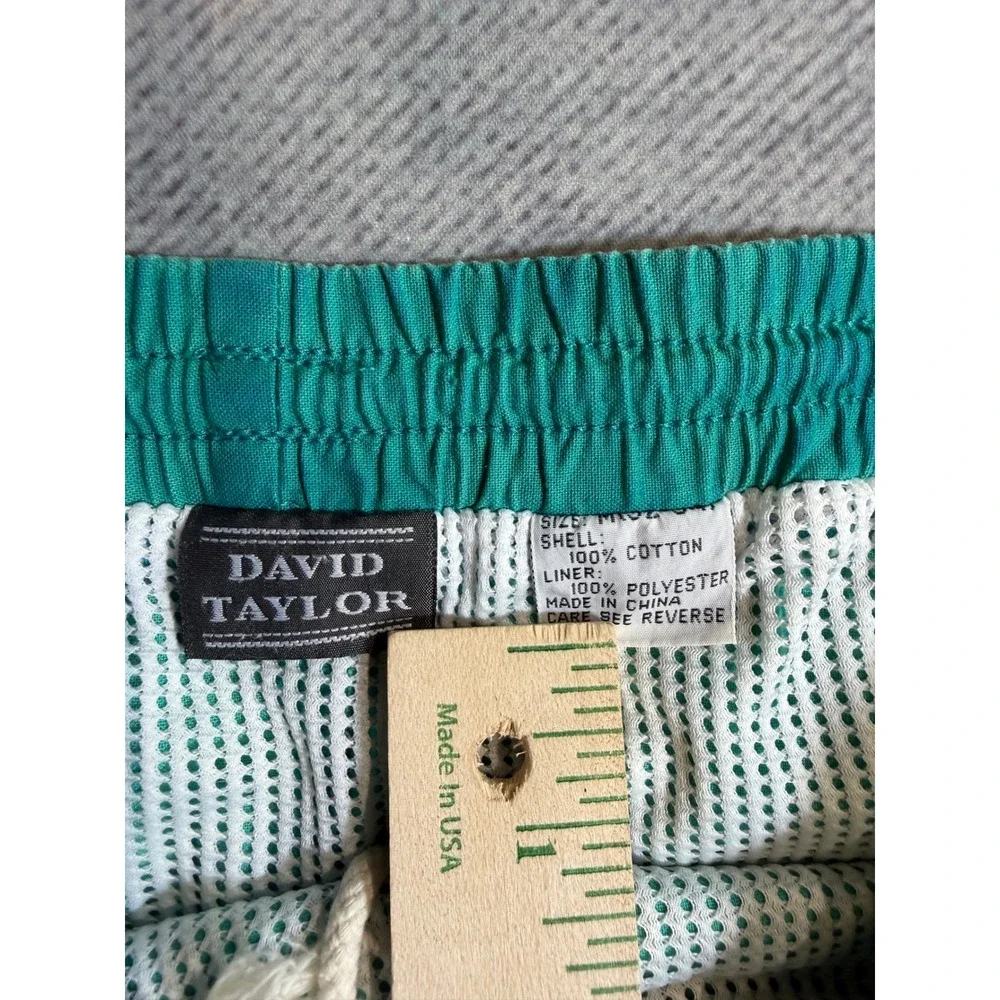 David Taylor Mens Teal Green Striped Swim Trunks Cotton Mesh Lined check photos